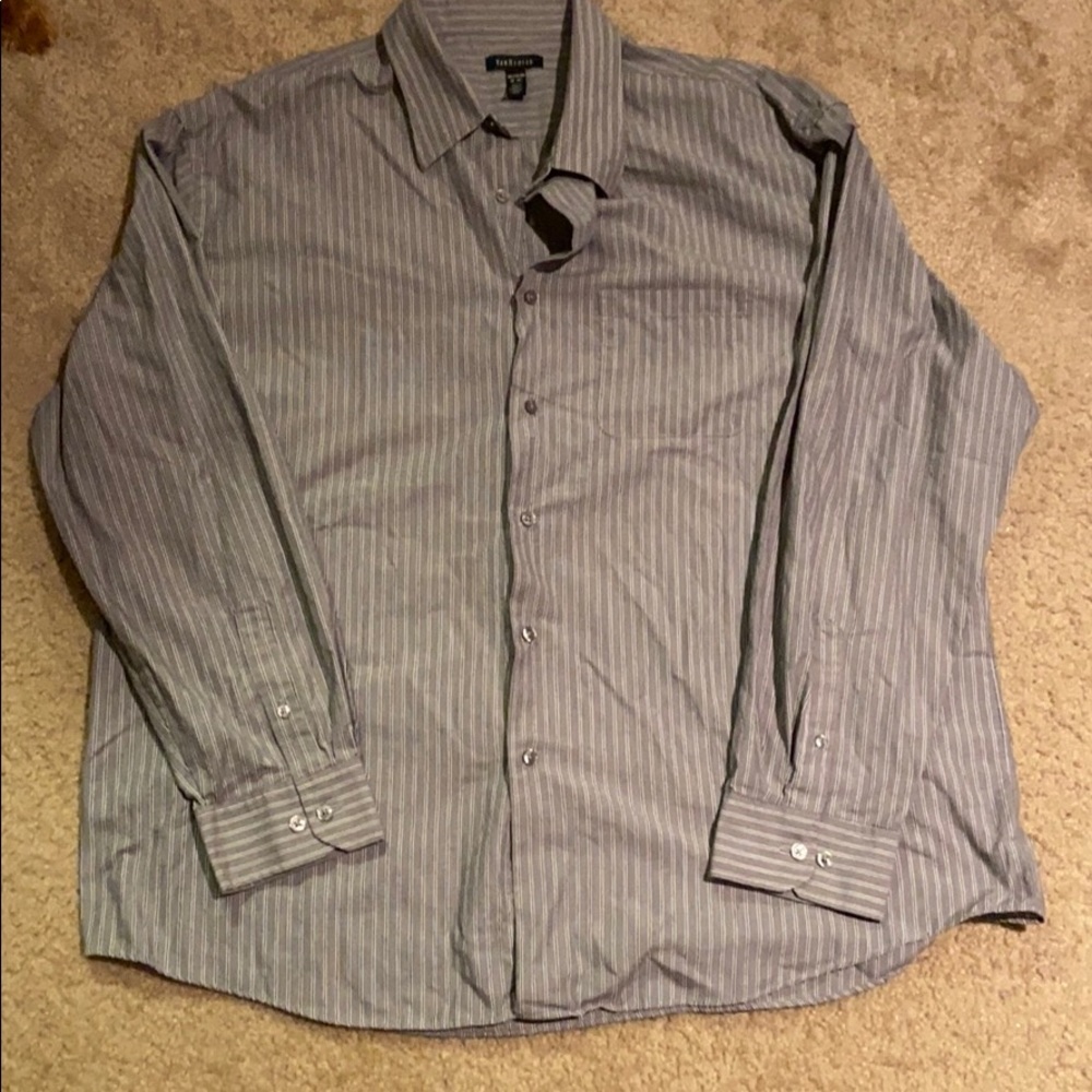 Gray and White Striped button down shirt